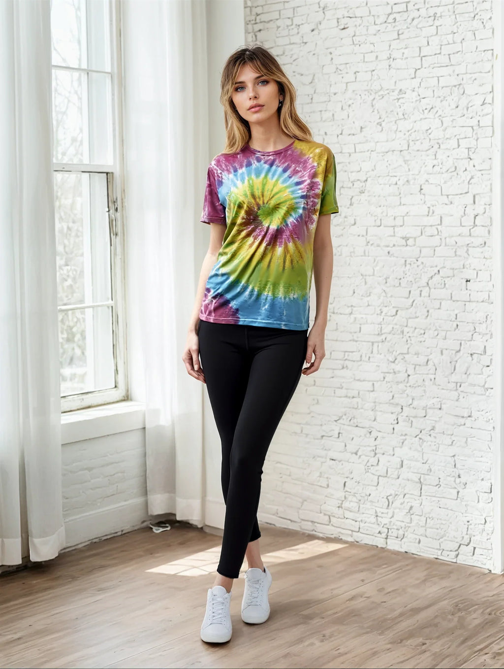 Classic Spiral Tie Dye Crew Neck T-Shirt in Multi Color - Image 5