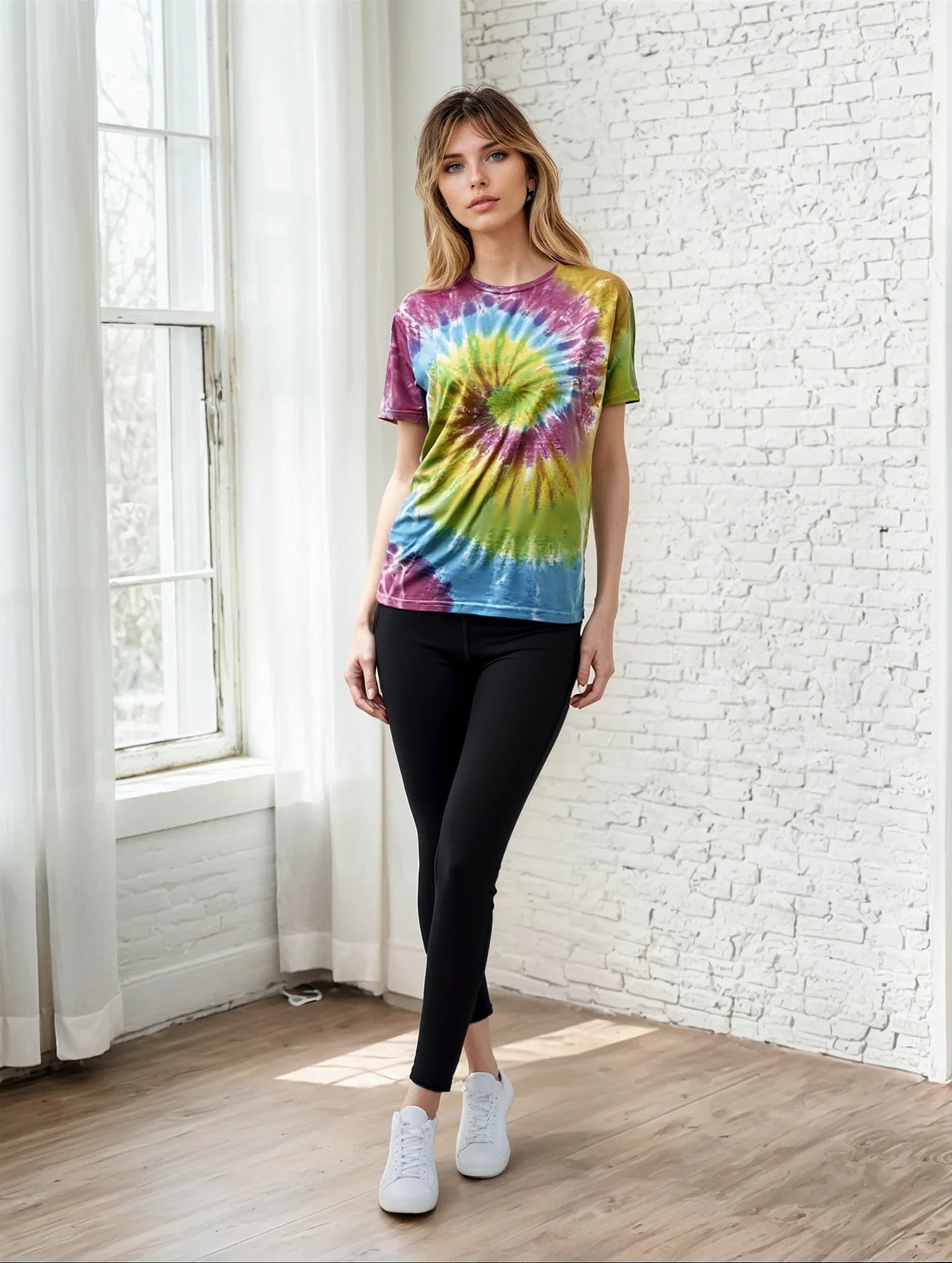Classic Spiral Tie Dye Crew Neck T-Shirt in Multi Color - Image 5