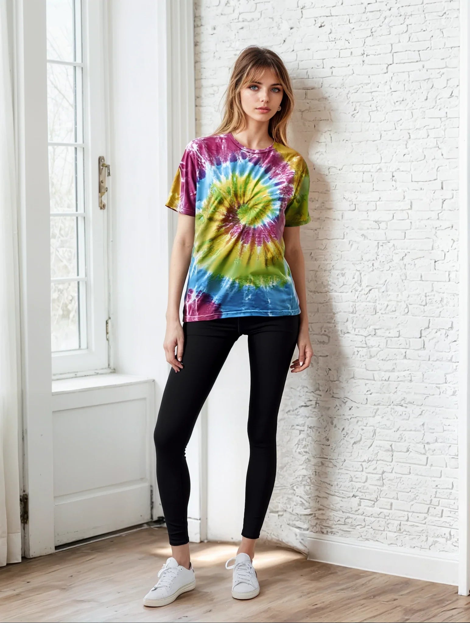 Classic Spiral Tie Dye Crew Neck T-Shirt in Multi Color - Image 6