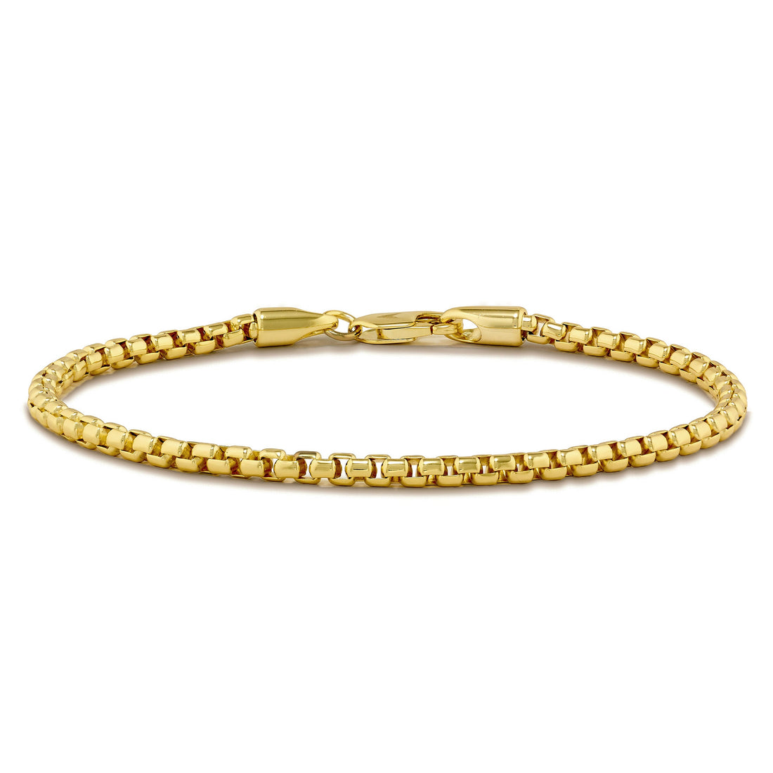 3MM box chain bracelet in 14K gold plated sterling silver with a parrot clasp