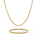 Close up of Vincero Collective Gold Box Chain Set showcasing 14K gold coated 925 sterling silver links.