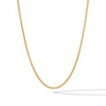 Close-up of a 2mm 14k gold plated sterling silver box chain necklace with a parrot clasp.