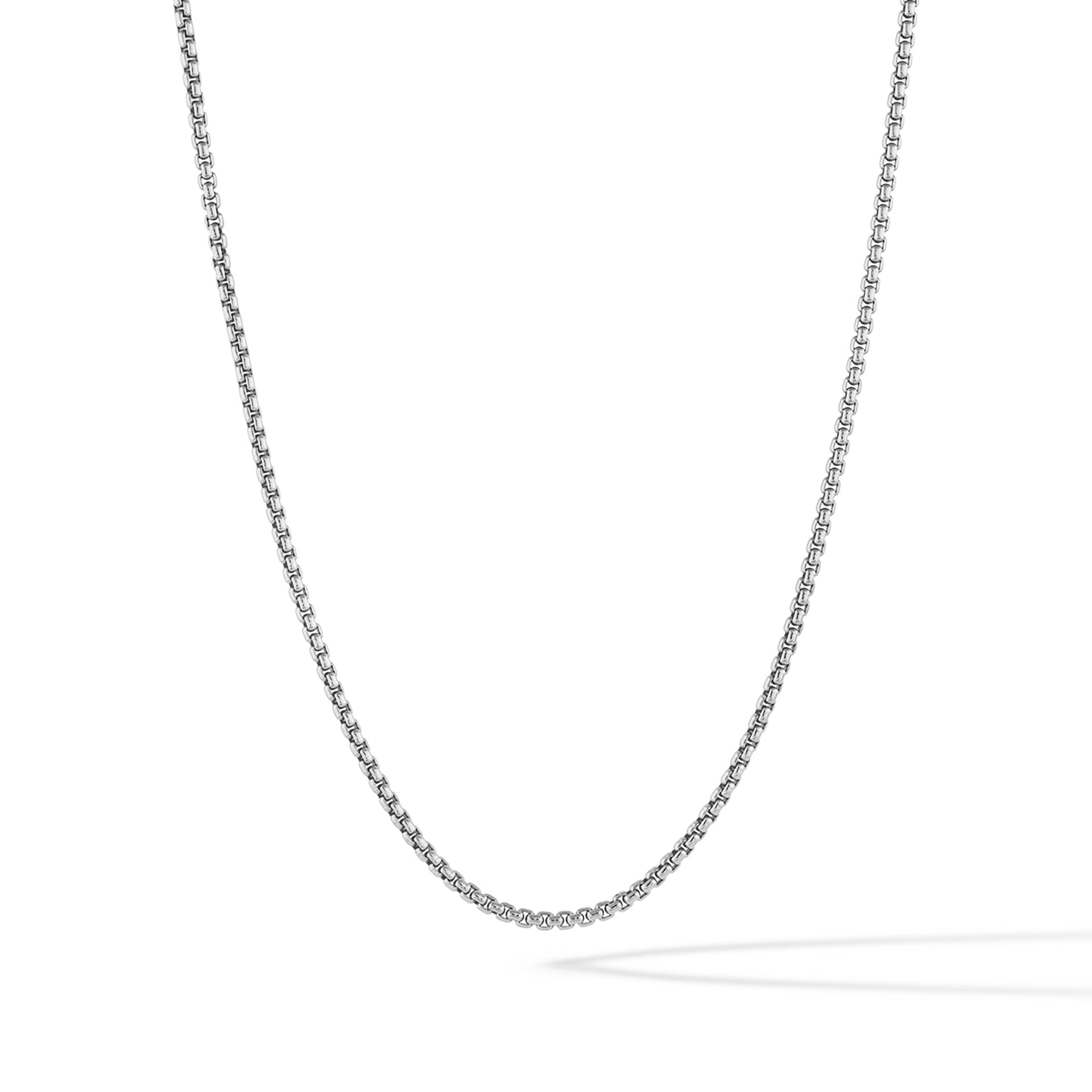 22-inch 2mm sterling silver box chain necklace with rhodium finish and parrot clasp