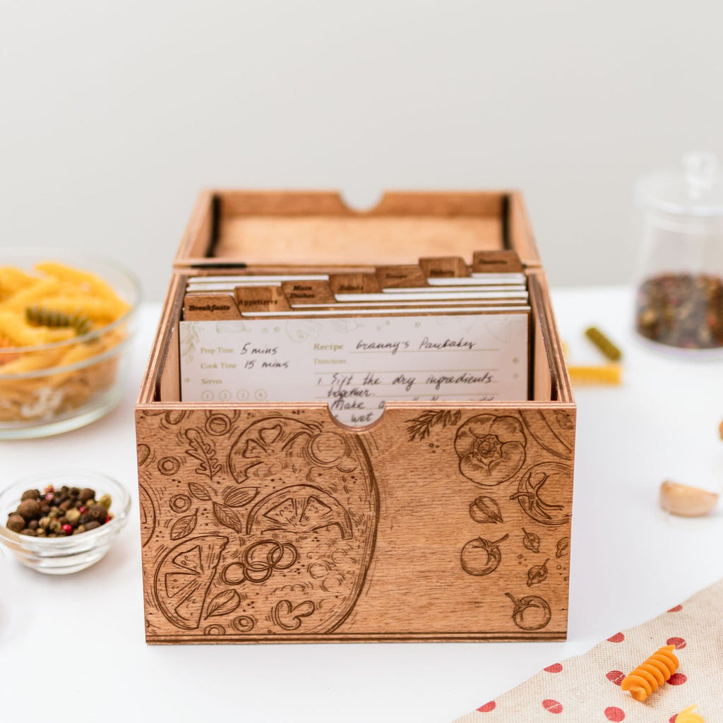 Wooden Recipe Box for Families - Pizza Lovers Edition