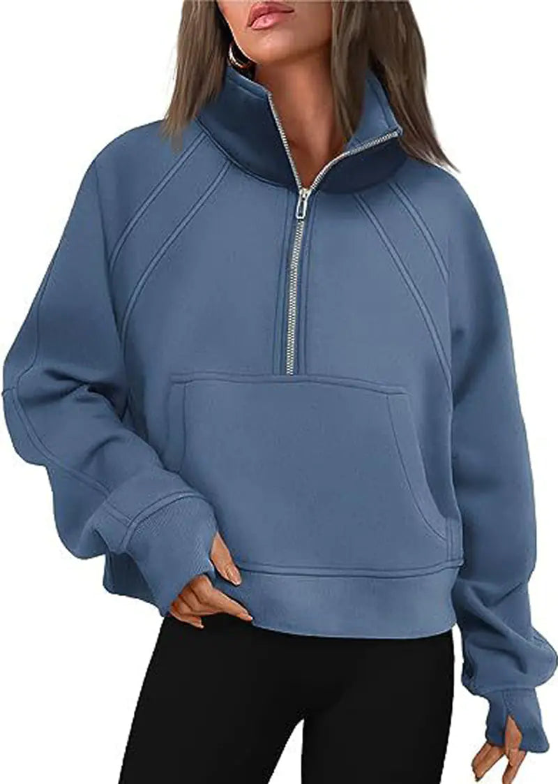 Women's Half Zipper Plush Stand-Up Collar Sweatshirt - Image 15