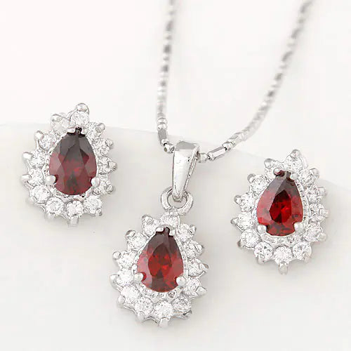 Korean Crystal Zirconia Earrings and Necklace Set
