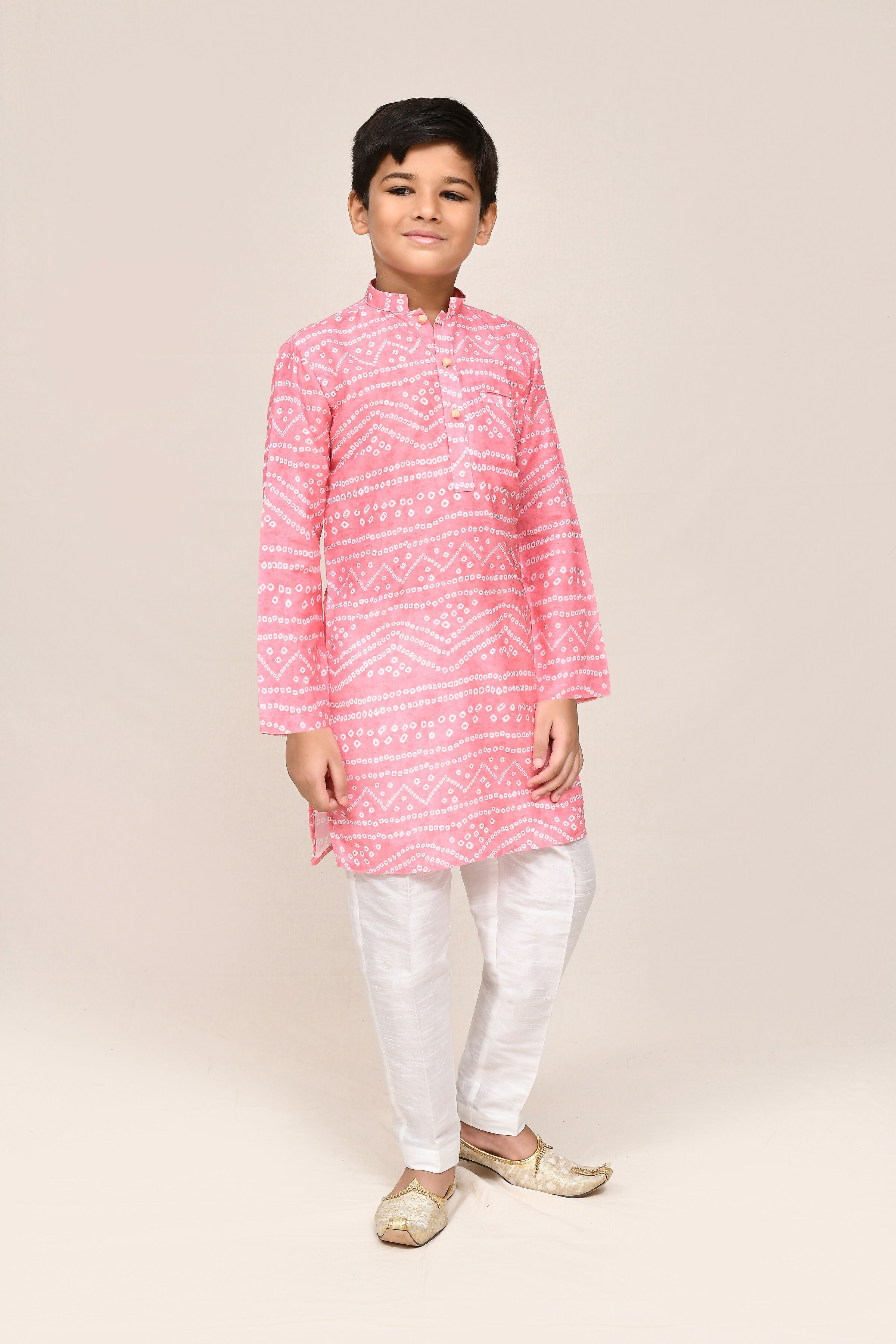 Pink Cotton Silk Kurta Set with White Straight Fit Pants