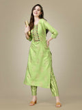 Women's Light Green Rayon Embroidered Straight Kurta with matching pant set