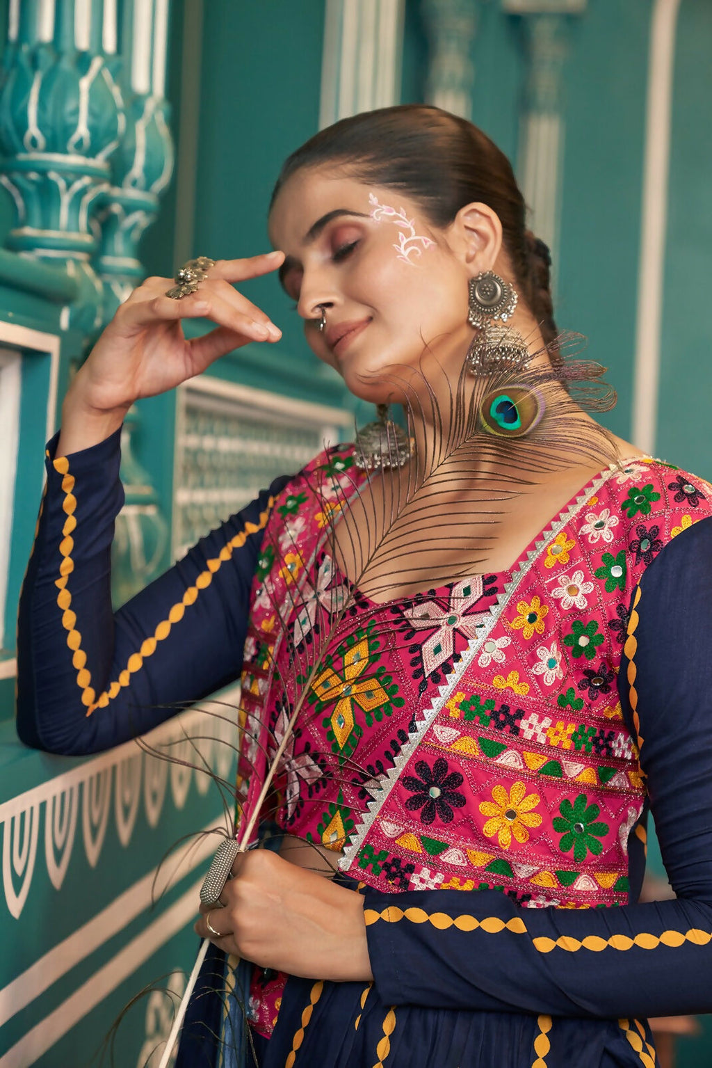 Multi-Color Poly Maska Silk Navratri Lehenga Choli Party Dress
