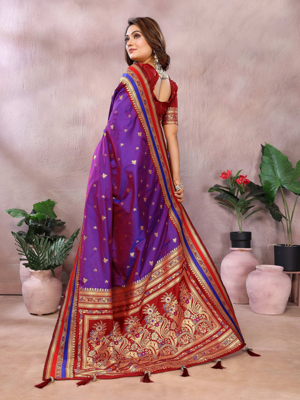 Purple Kalamkari Silk Weaving Saree for Ethnic Elegance