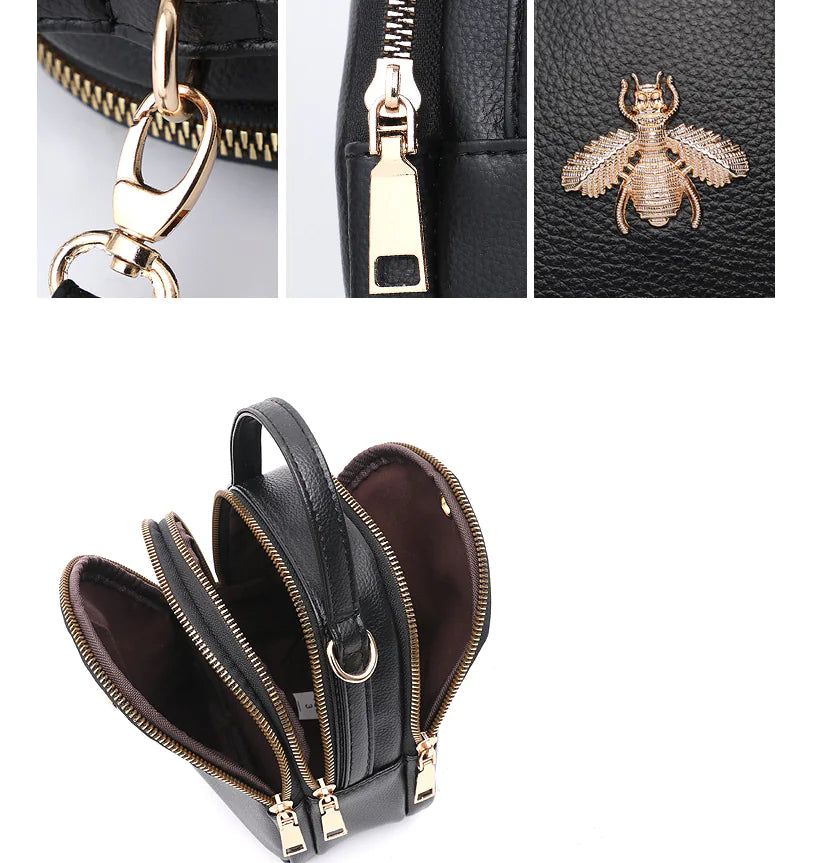 Mini Bee Shoulder Bag - Vintage PU Leather Crossbody