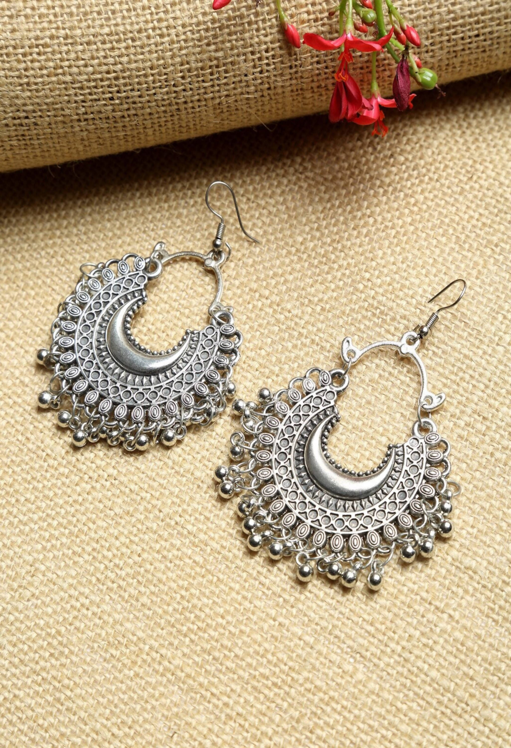 Oxidised Silver-Plated Chandbali Earrings for Festive Glamour