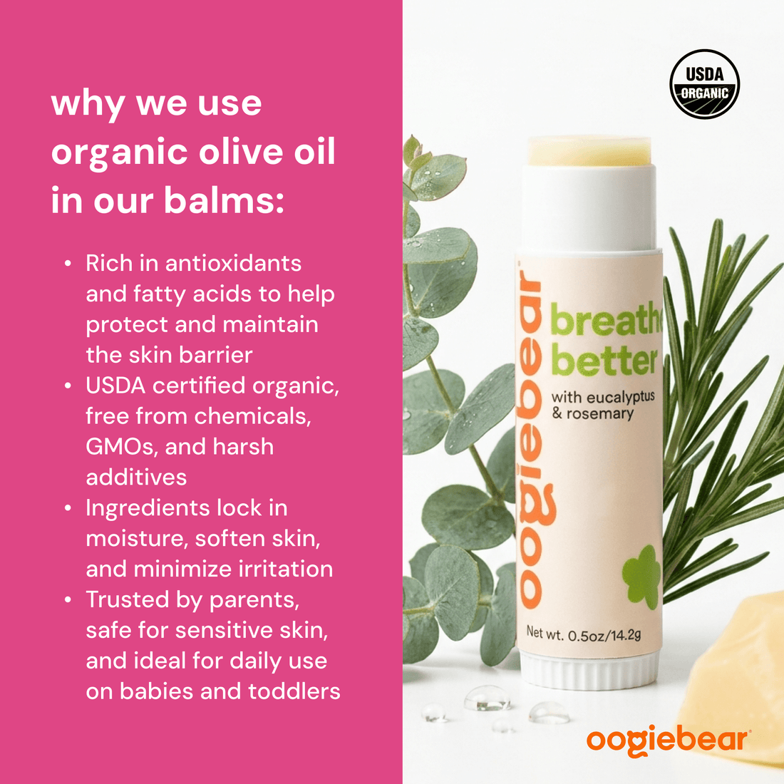 Organic Baby Breathing Balm with Eucalyptus & Rosemary for Airways