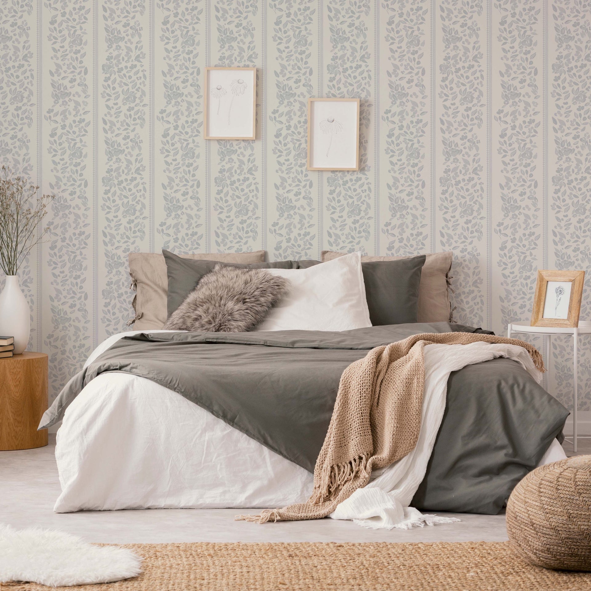 Bridget Floral Removable Wallpaper in Dusty-Rose & Pale-Blue