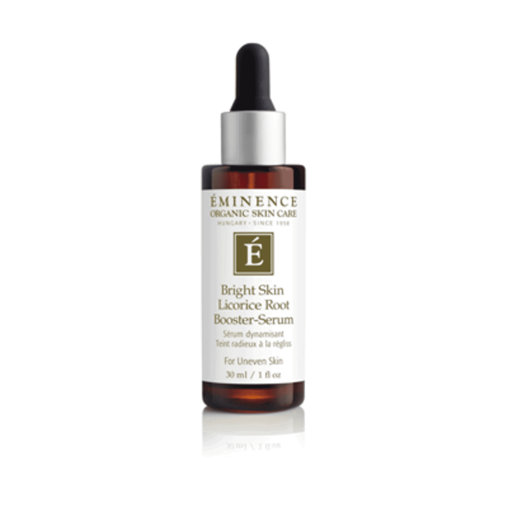 Amber glass bottle of Eminence Bright Skin Licorice Root Booster-Serum