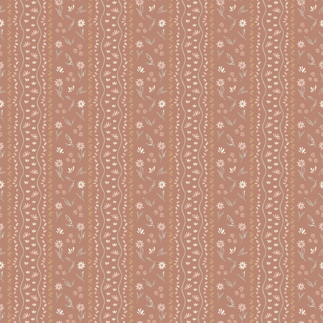 Brighton Floral Wallpaper in Terracotta Sage Green and Off-White
