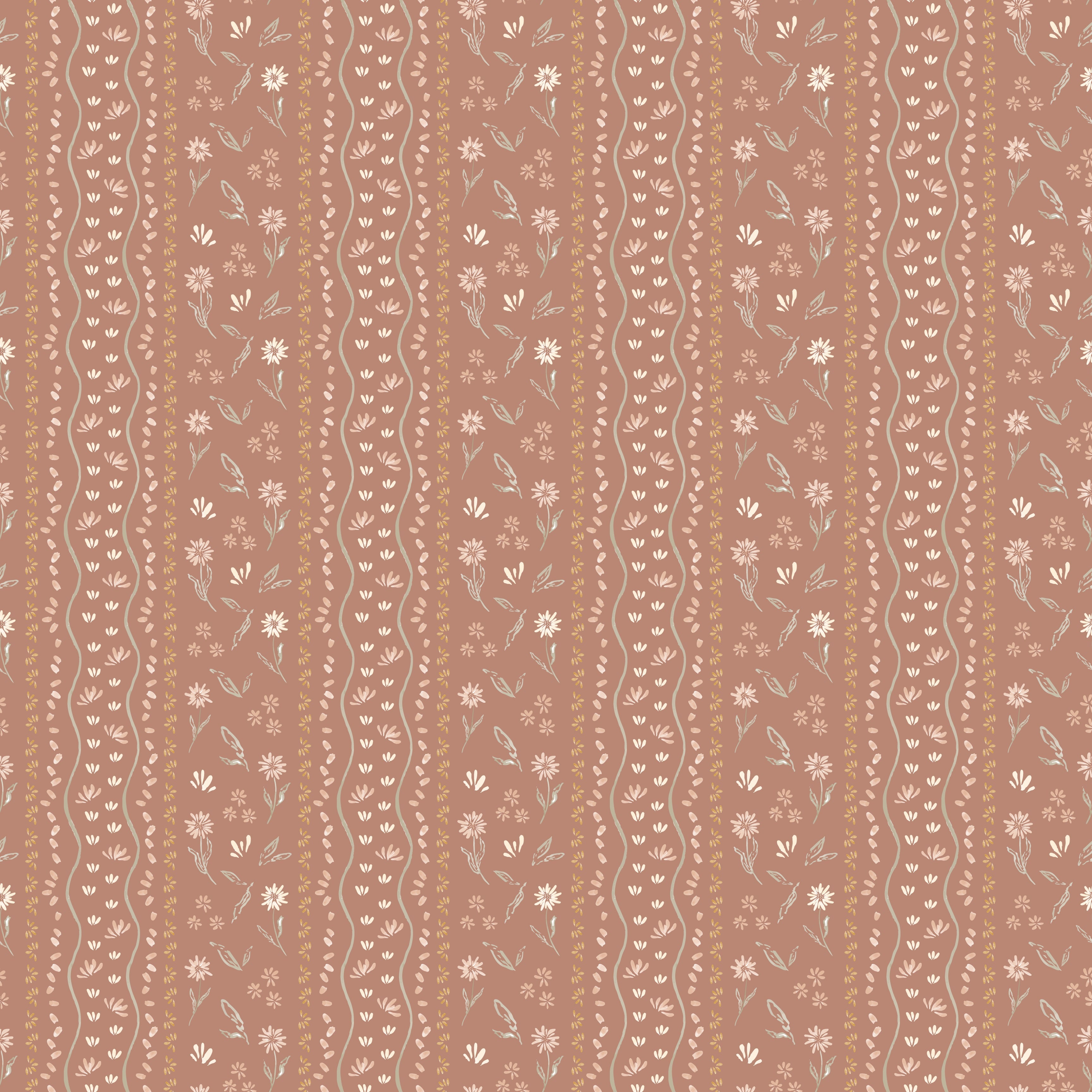 Brighton Floral Wallpaper in Terracotta Sage Green and Off-White