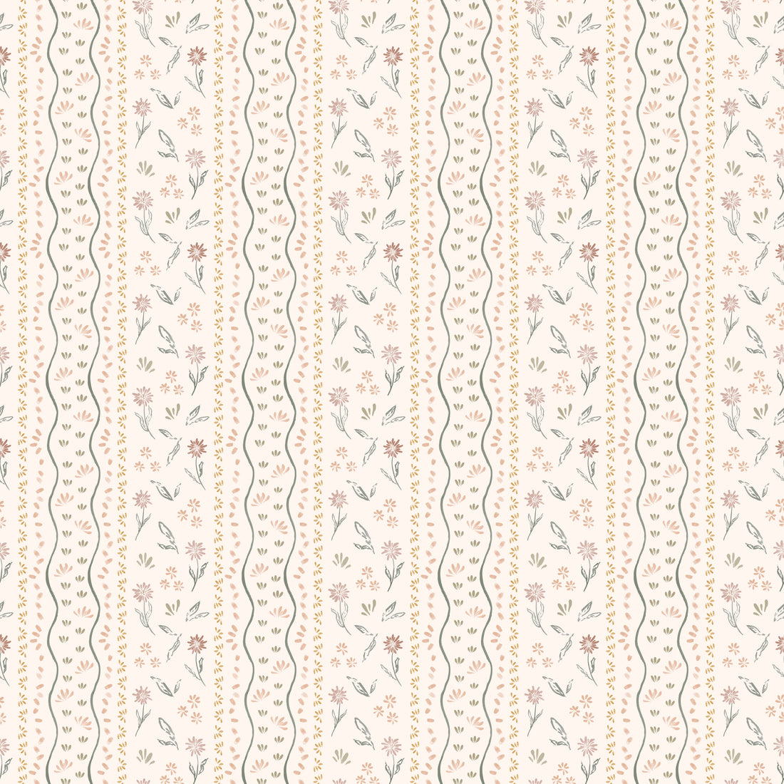 Brighton Floral Wallpaper in Terracotta Sage Green and Off-White