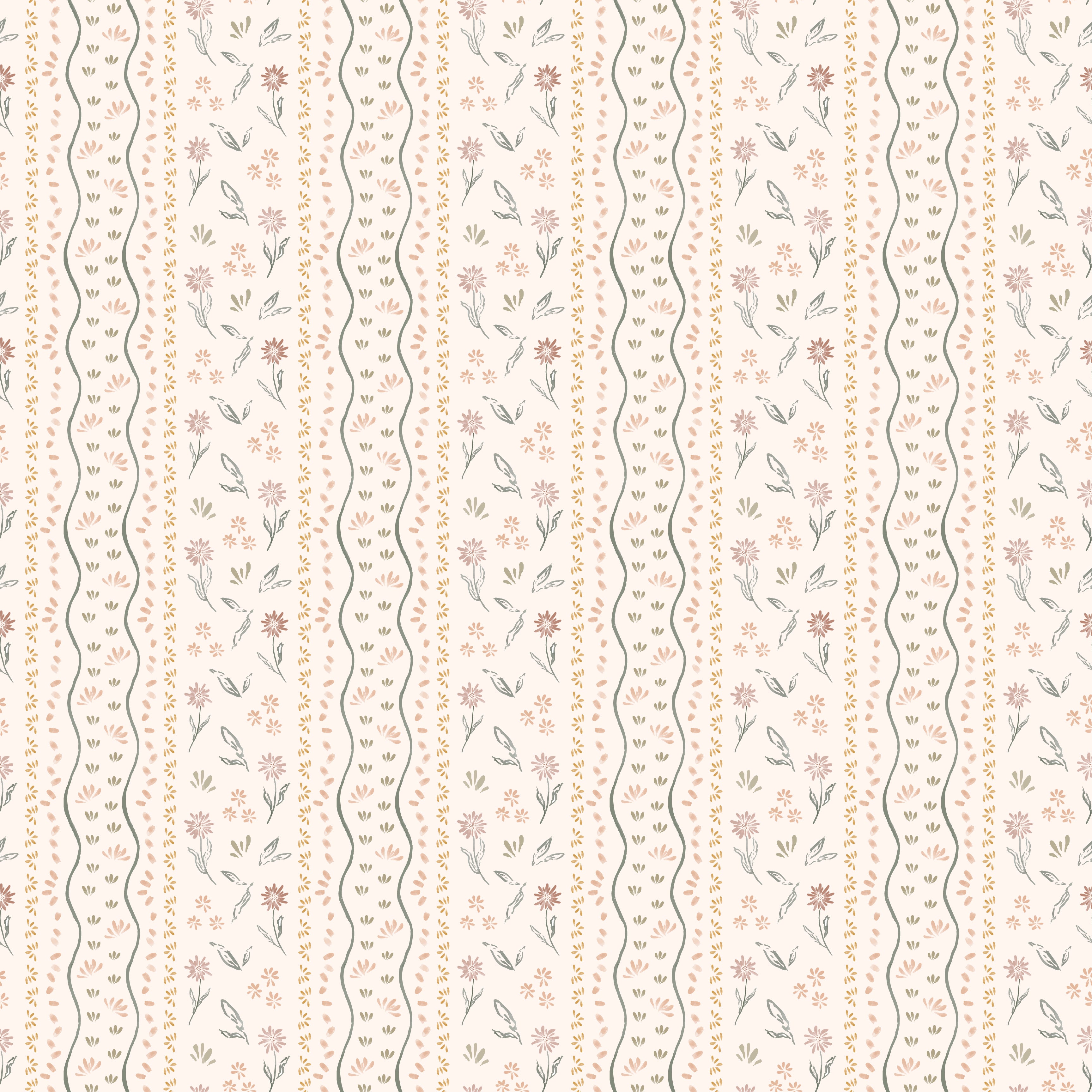 Brighton Floral Wallpaper in Terracotta Sage Green and Off-White