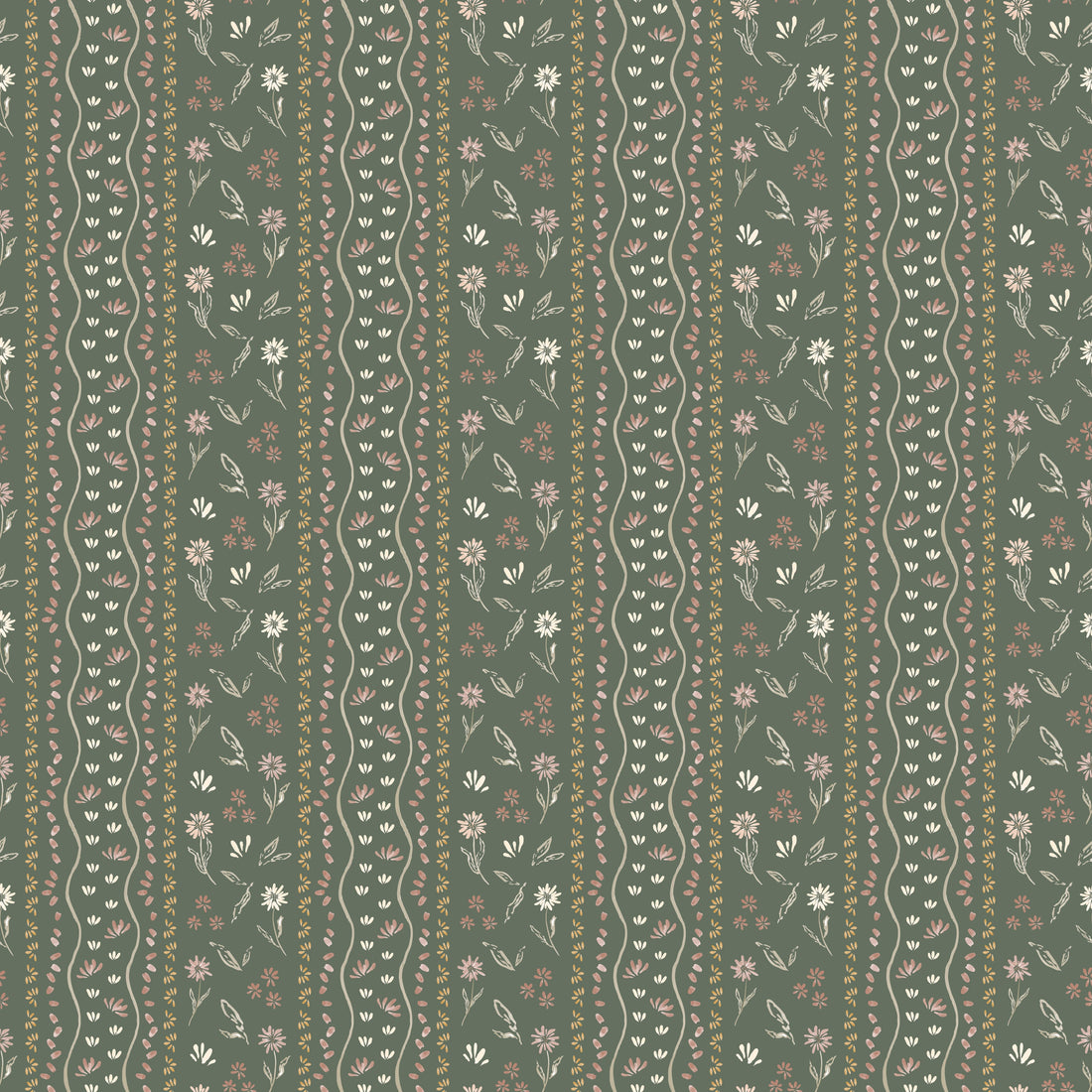 Brighton Floral Wallpaper in Terracotta Sage Green and Off-White