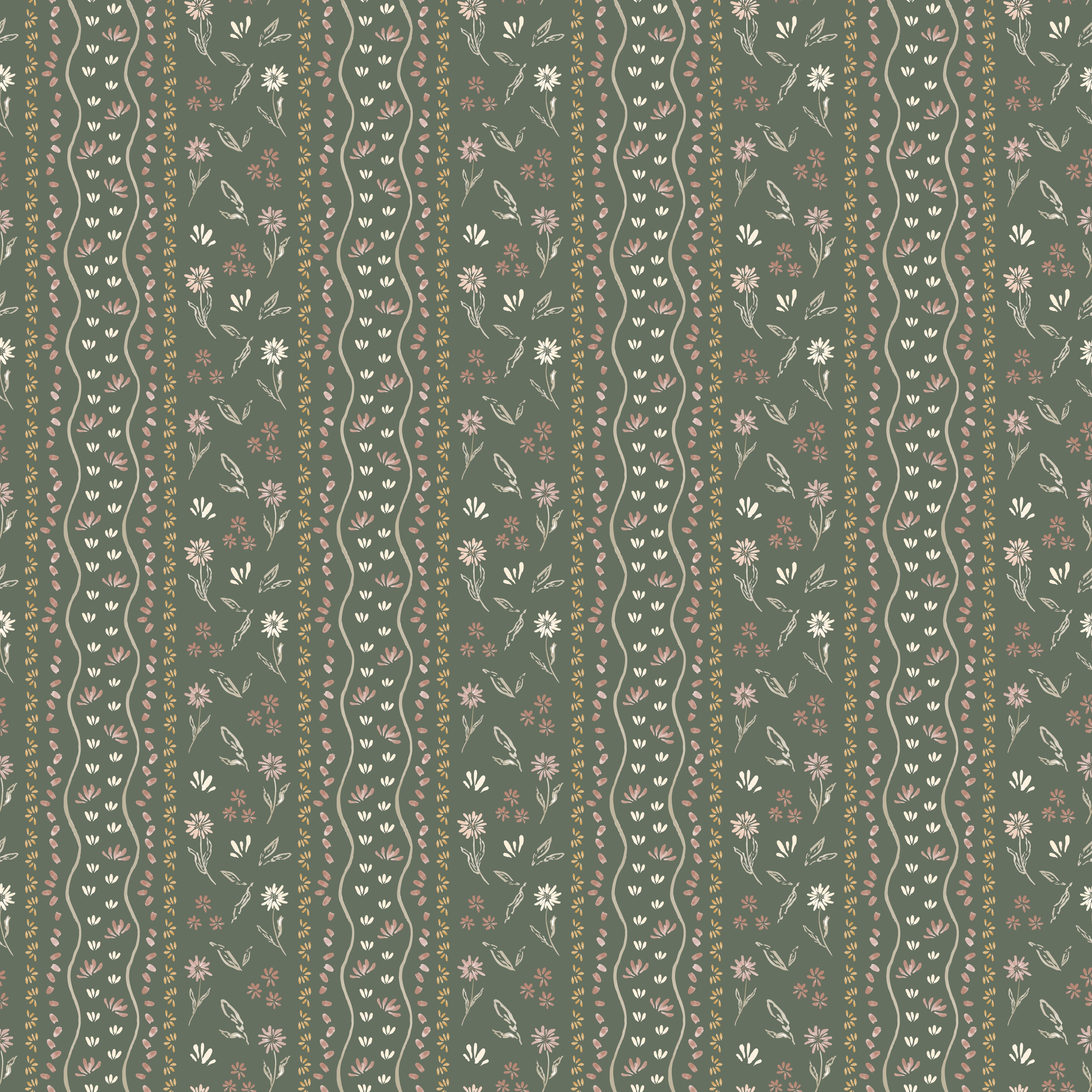 Brighton Floral Wallpaper in Terracotta Sage Green and Off-White