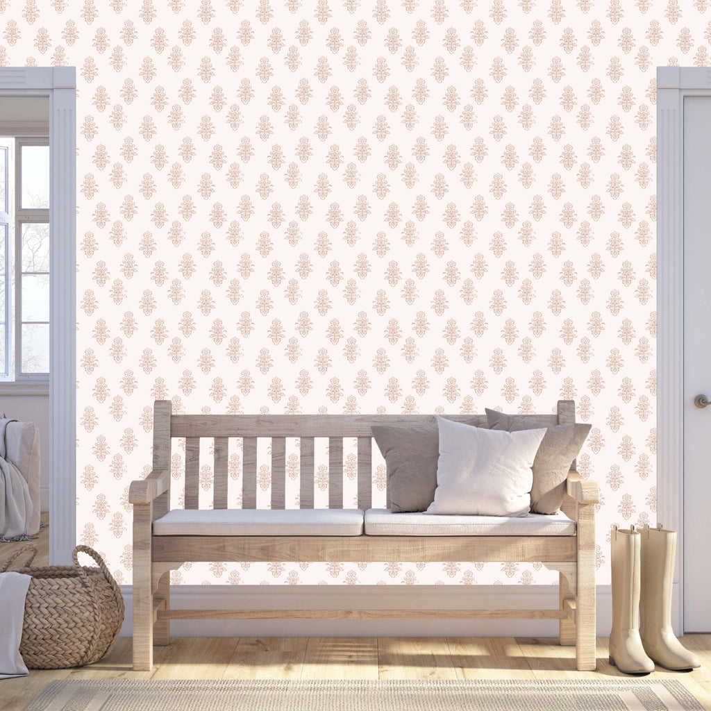 Brinkley Traditional Cottagecore Wallpaper in Pink and Cream