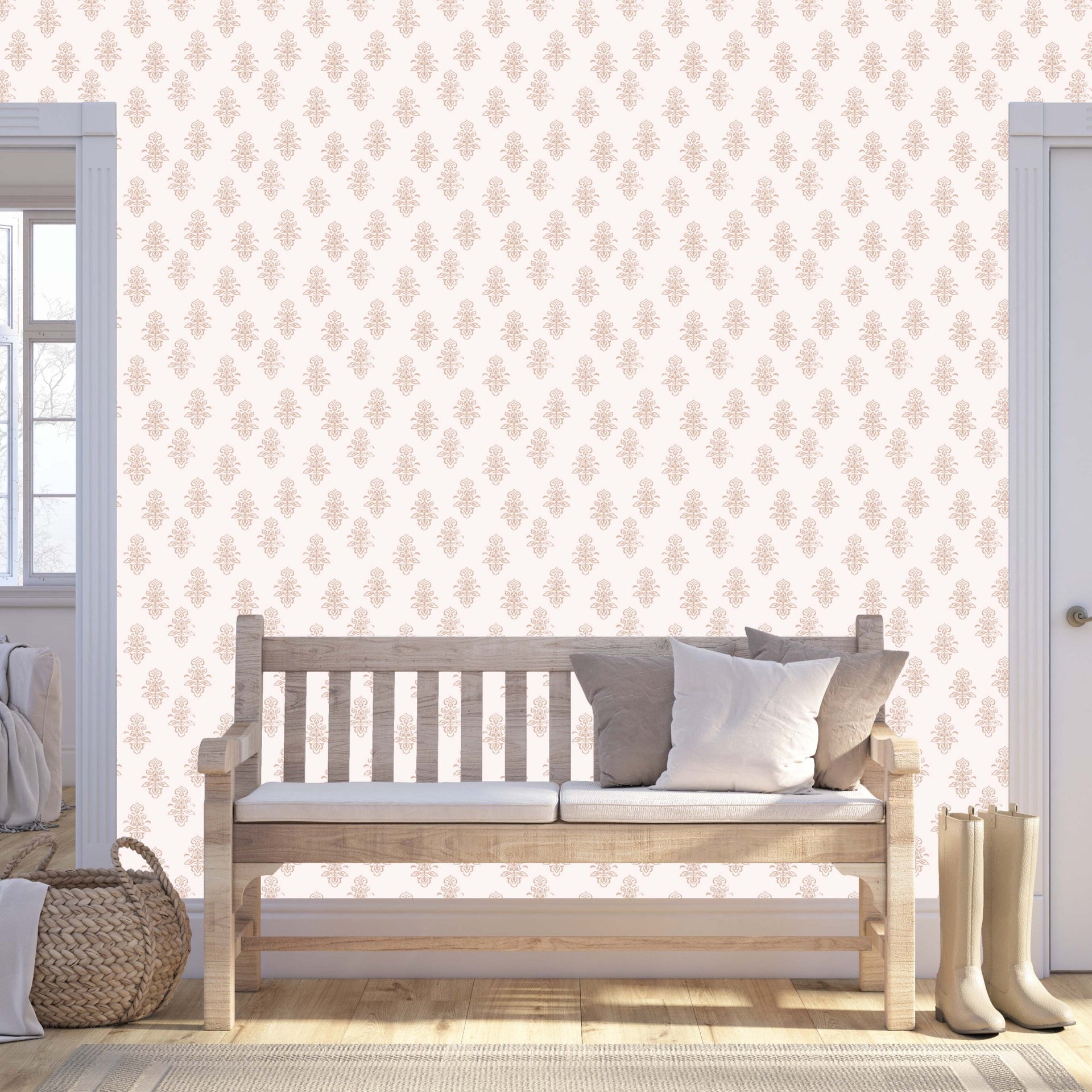 Brinkley Traditional Cottagecore Wallpaper in Pink and Cream