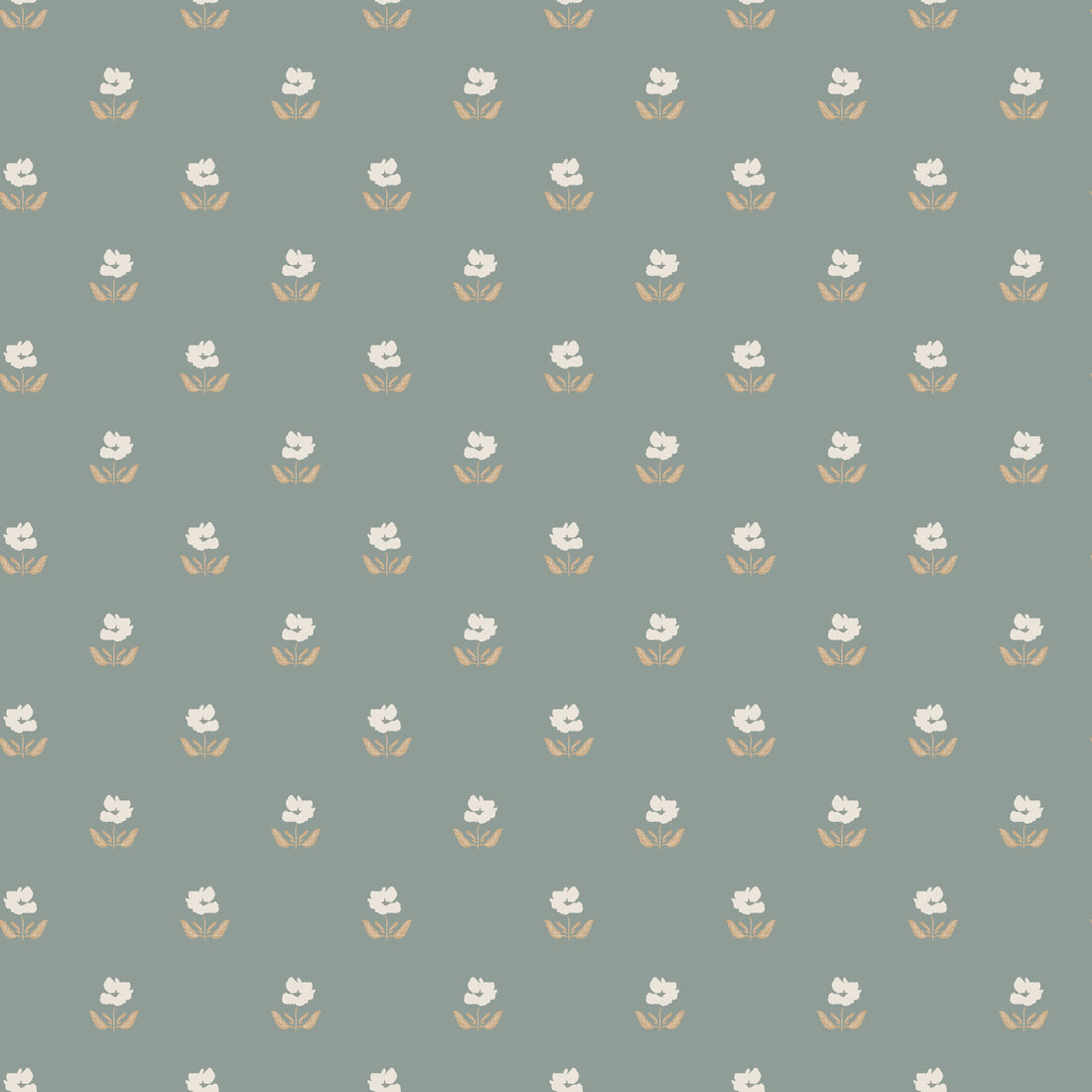 Sage Green and Muted Gold Floral Removable Wallpaper