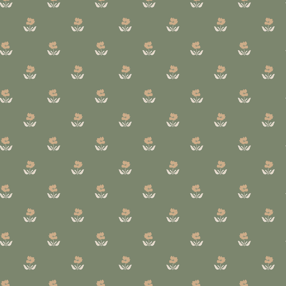 Sage Green and Muted Gold Floral Removable Wallpaper