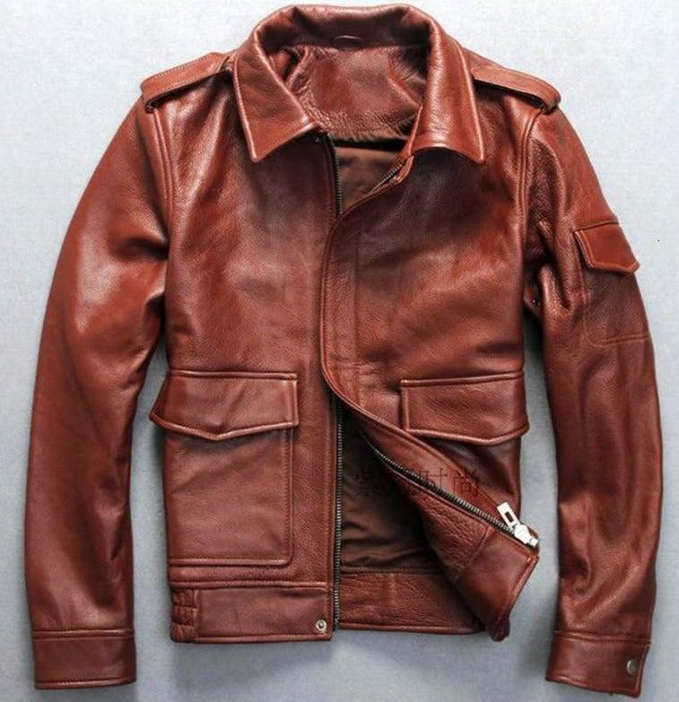 Bron Men’s G1 Cowhide Leather Jacket – Tan & Black Vintage Style