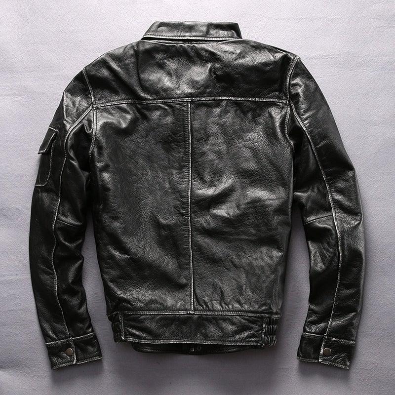 Bron Men’s G1 Cowhide Leather Jacket – Tan & Black Vintage Style