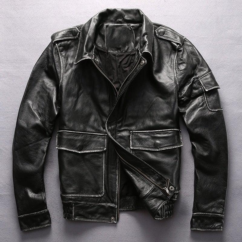 Bron Men’s G1 Cowhide Leather Jacket – Tan & Black Vintage Style