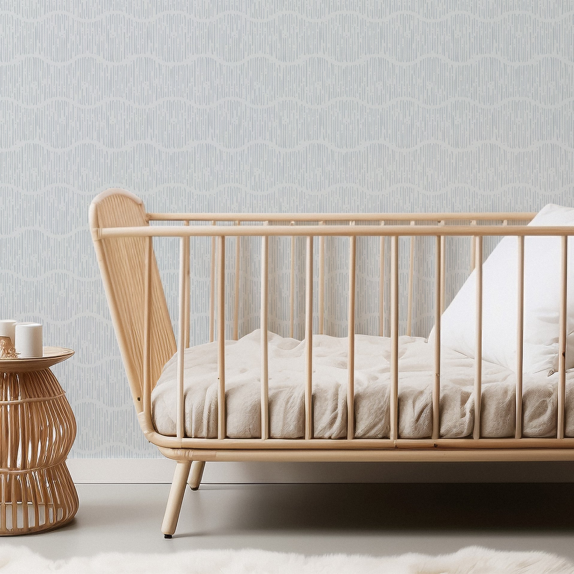 Brooks geometric wallpaper by Erin Silliman Designs in blue, green, and pink tones