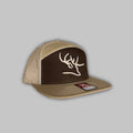 3D Puff 7 Panel hat in camouflage cotton with deer-antler logo detail.