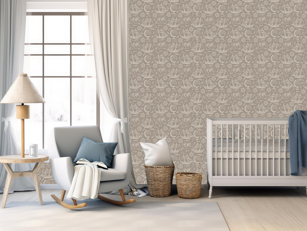 Turner Removable Wallpaper in Blue-Grey, White and Beige