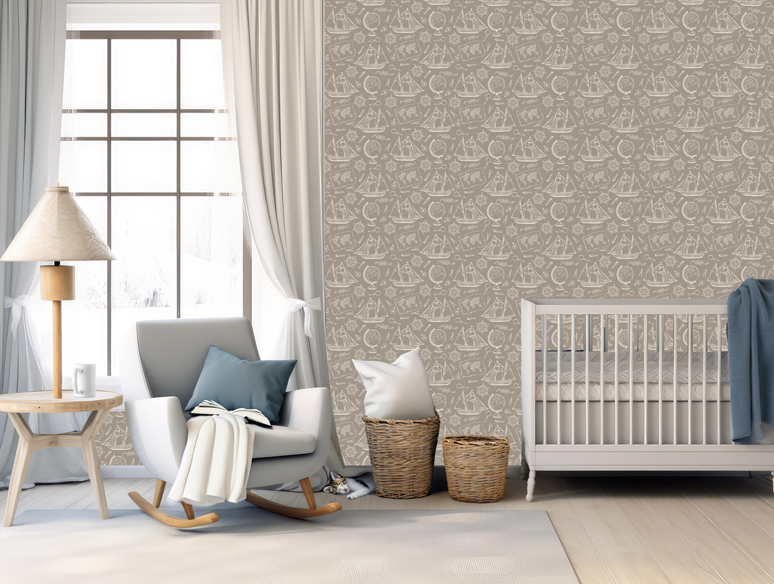 Turner Removable Wallpaper in Blue-Grey, White and Beige
