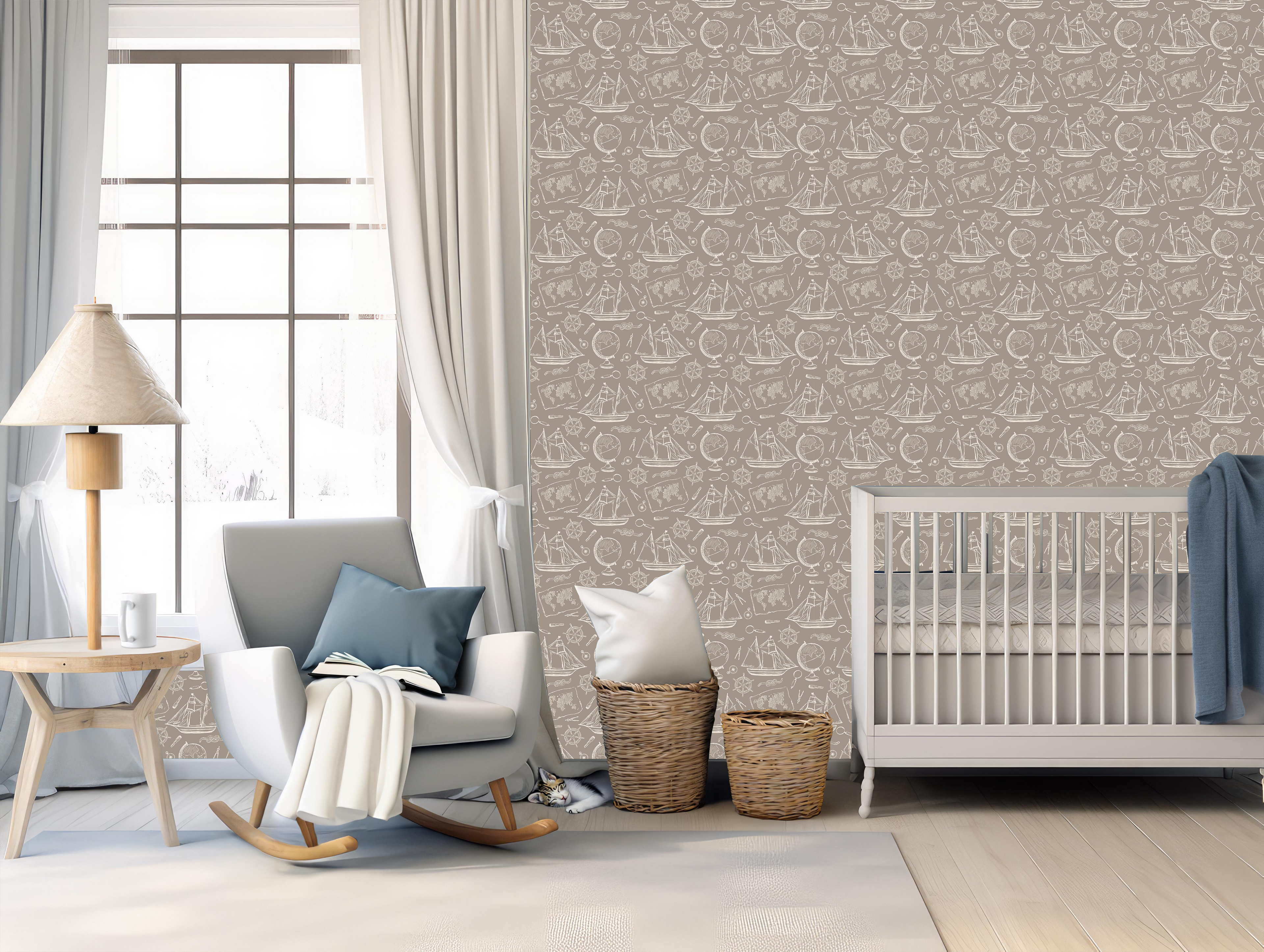 Turner Removable Wallpaper in Blue-Grey, White and Beige