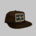 Chocolate brown snapback rope hat with Brown Down slogan and American flag patch