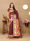 Sophisticated brown Paithani silk saree featuring rich Zari Meenakari woven borders