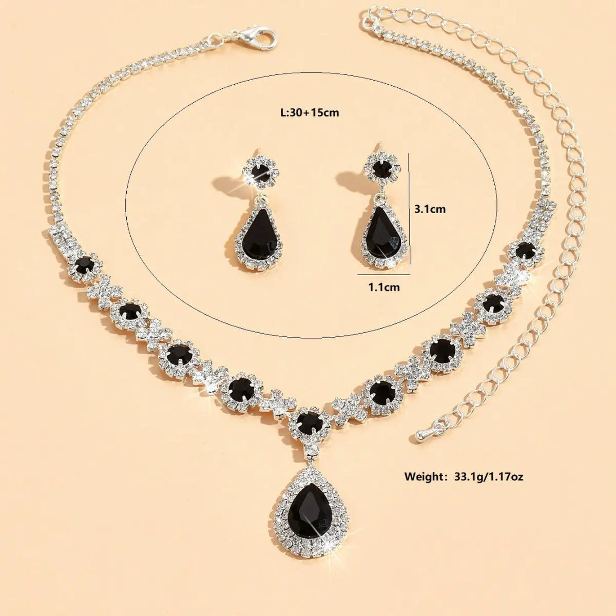 Bridal Jewelry Set with Crystal Drop Necklace & Earrings