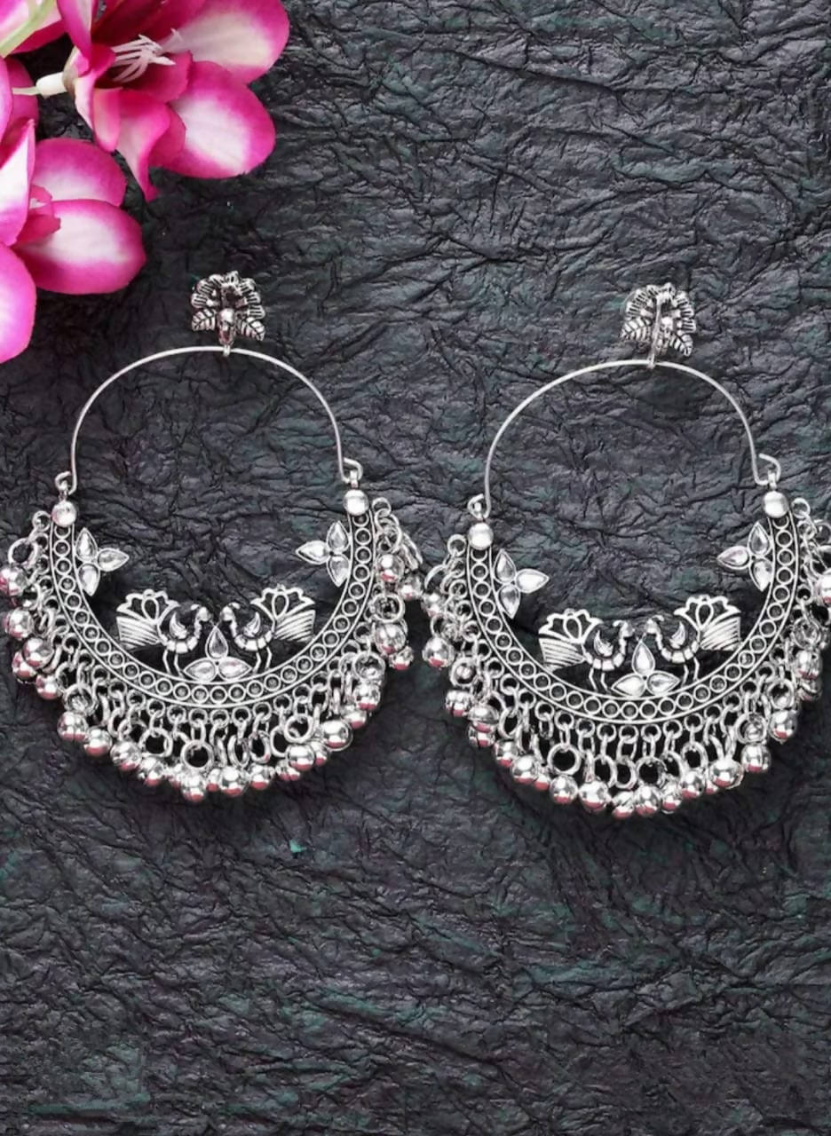 Silver-Plated Peacock Chandbali Earrings for Ethnic Occasions