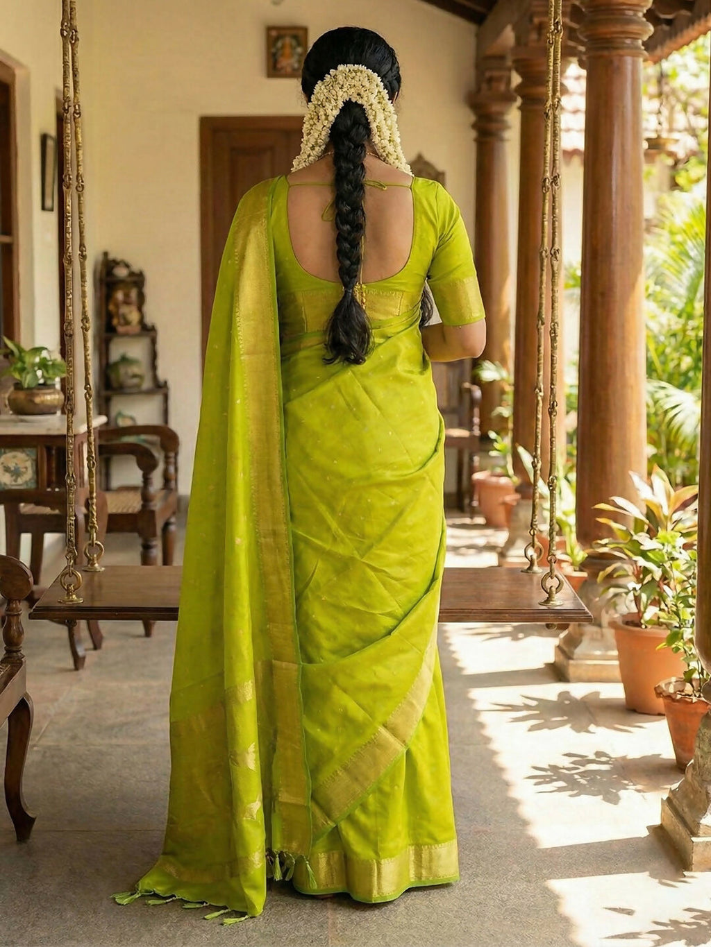 Parrot Green Soft Silk Saree with Matching Blouse Piece