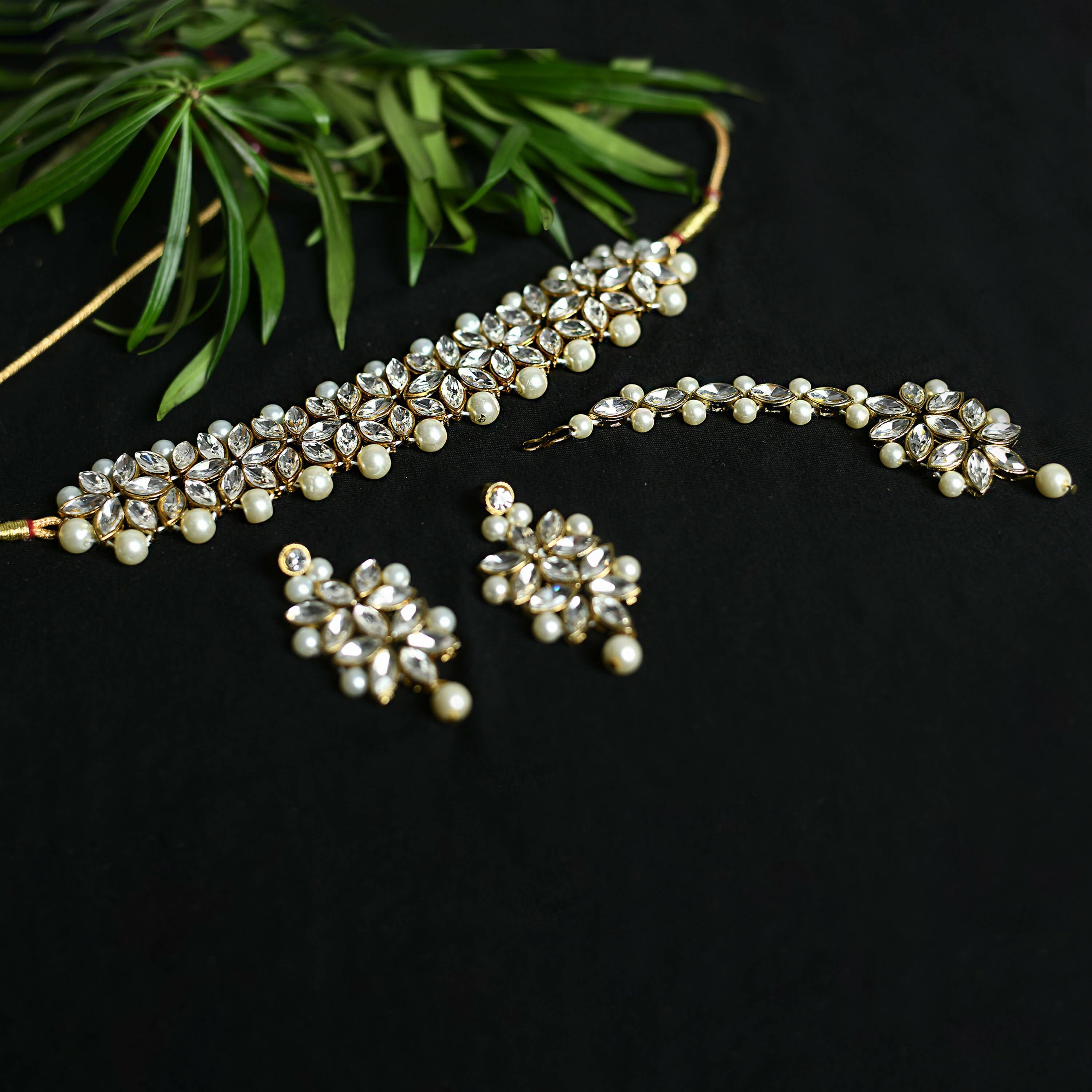 Gold-Polished Brass Kundan and Pearl Choker for Women