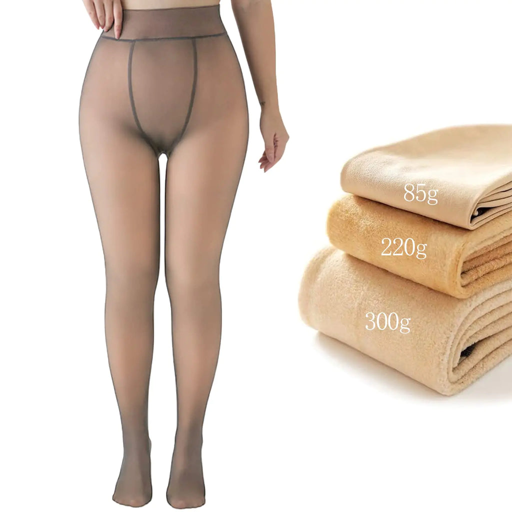 NTSWZYS Fake Translucent Warm Fleece Pantyhose Women Fleece Lined Pantyhose Thermal Winter Tights (300g/ (Thick Fleece) CoffeeUpSize)