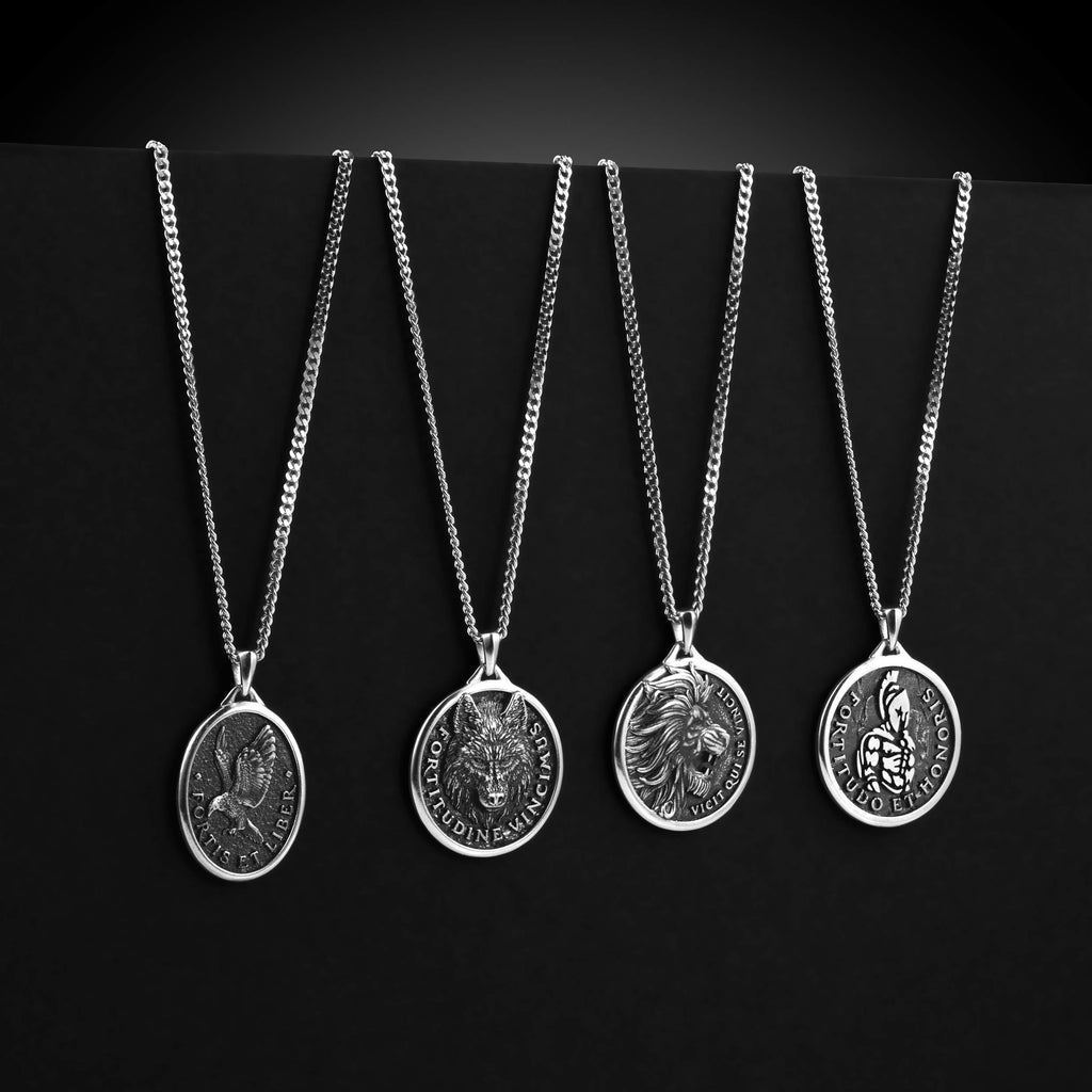 Sterling Silver Lion Pendant Necklace for Men - Strength Symbol