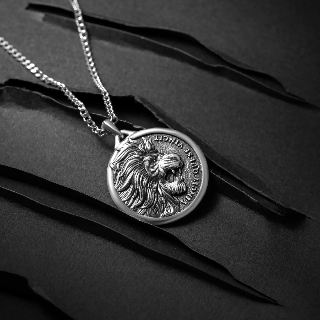 Sterling Silver Lion Pendant Necklace for Men - Strength Symbol