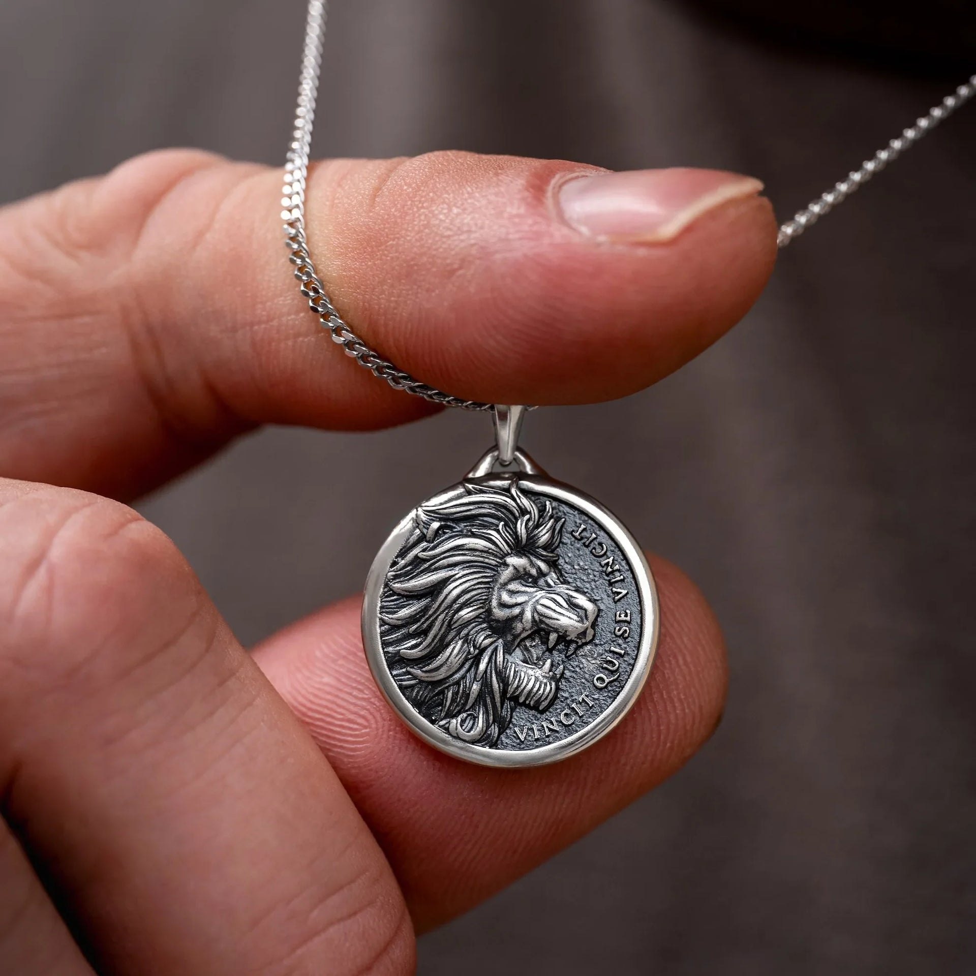 Sterling Silver Lion Pendant Necklace for Men - Strength Symbol
