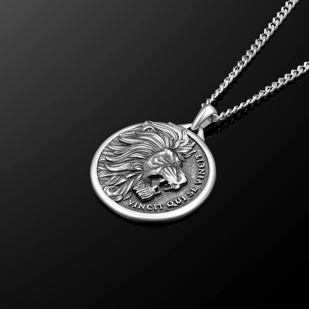 Sterling Silver Lion Pendant Necklace for Men - Strength Symbol