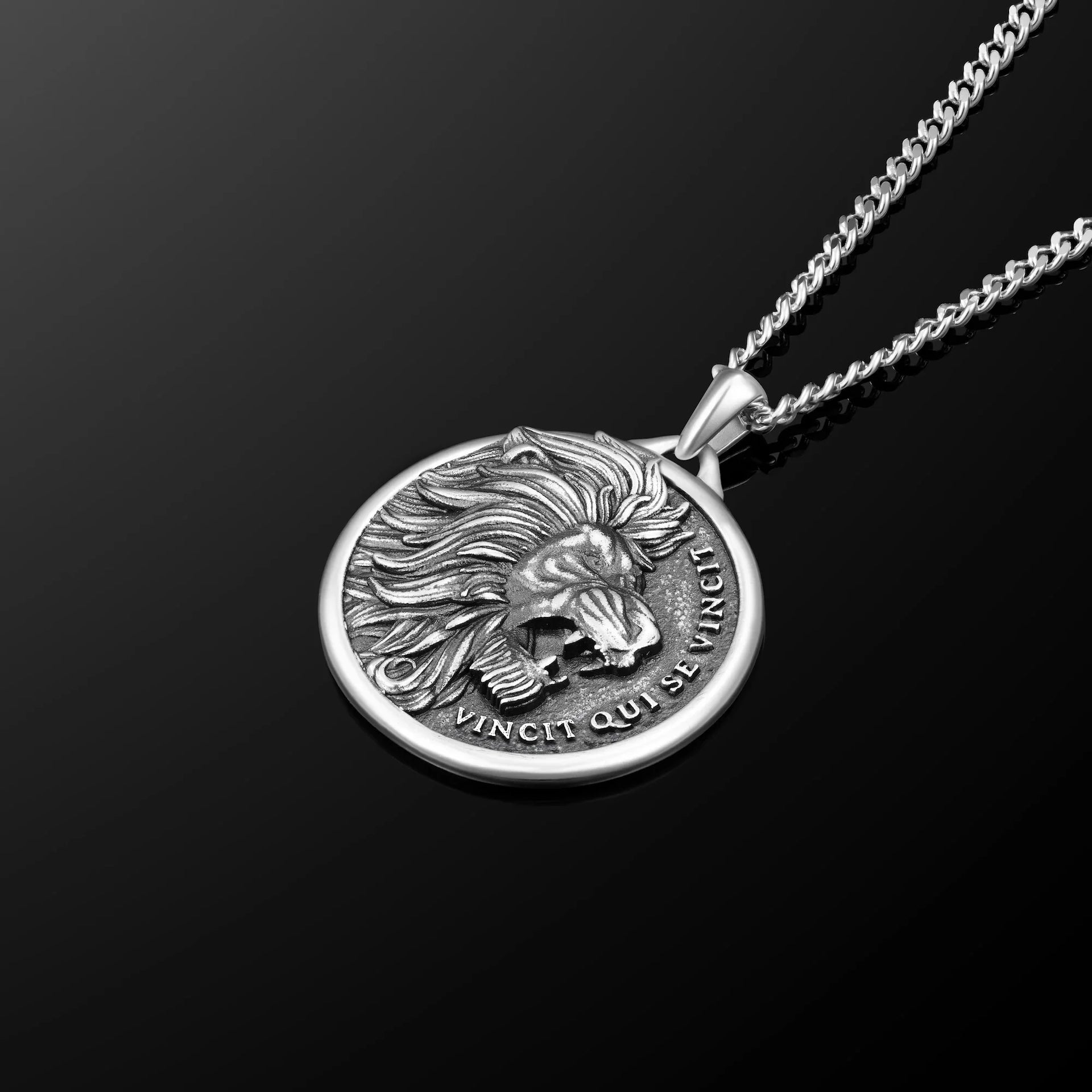 Sterling Silver Lion Pendant Necklace for Men - Strength Symbol