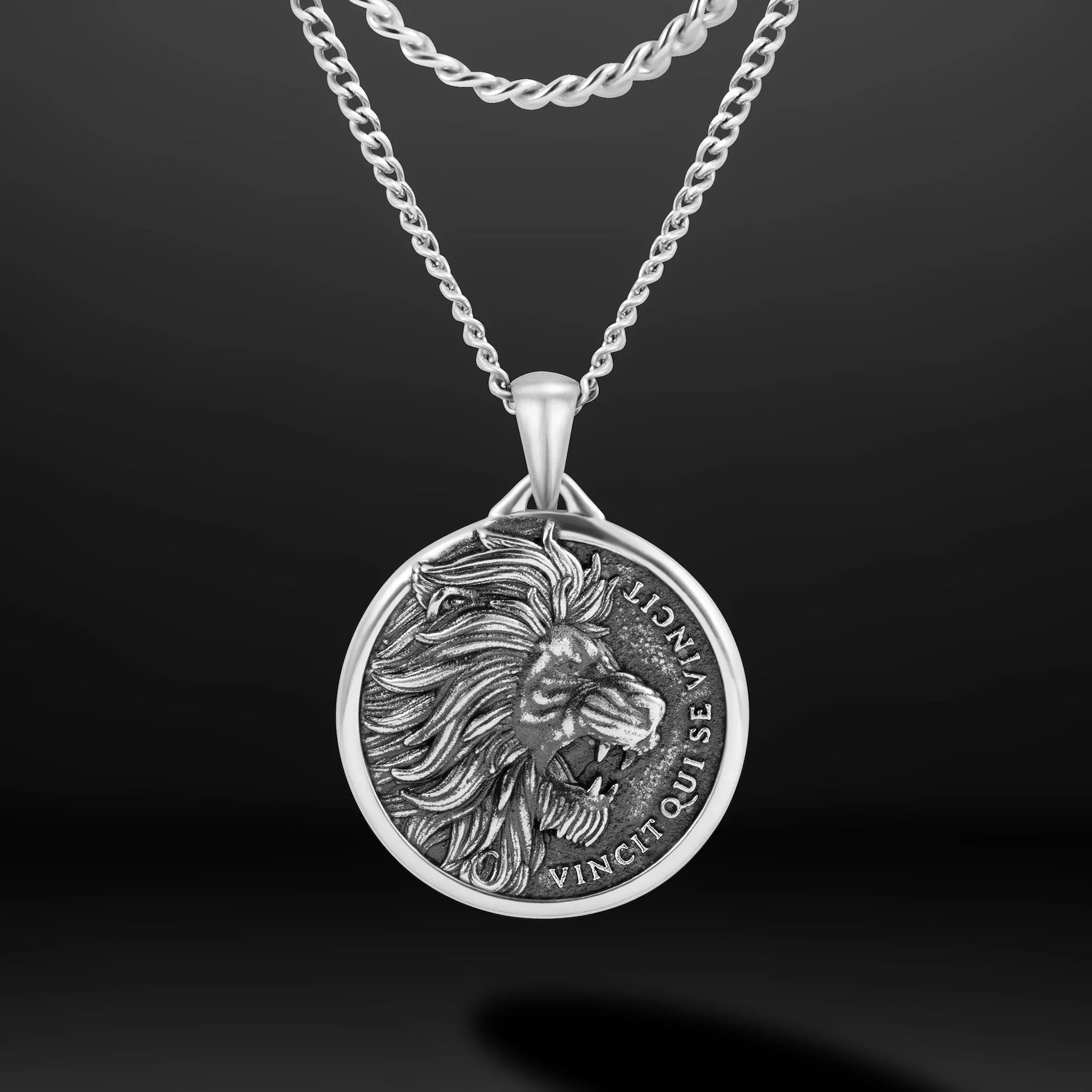 Sterling Silver Lion Pendant Necklace for Men - Strength Symbol